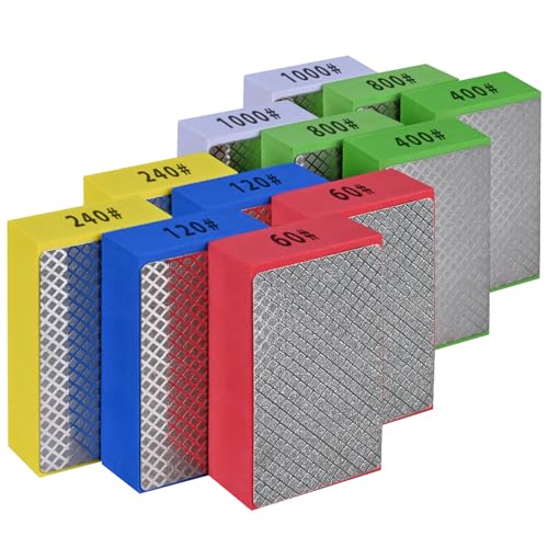 12pcs Diamond Hand Polishing Pads for Ceramic Tile Glass Grinding,Sanding Blocks Polishing 60#,120#,240#,400#,800#,1000# 12PCS-60#-120#-240#-400#-800#-1000#