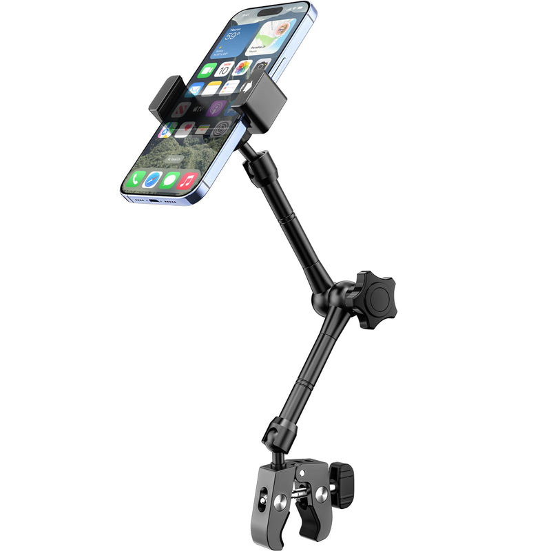 All-Metal Phone Holder for Wheelchair, Boat, Mic Stand, Stroller, Golf Cart, Exercise Bike, 360° Adjustable Handlebar Clamp Mount for iPhone 16 Pro Max 15 14 13 12 Plus, Galaxy, All Smartphone