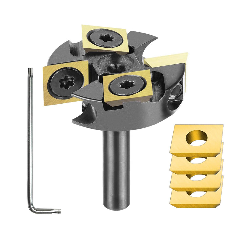 SpeTool 1-1/4" Cutting Dia Slab Flattening Router Bit 1/4" Shank, 2+2 Flute Carbide Insert Spoilboard Surfacing Bit with ATS Coating Include 4 Additional Carbide Inserts 1-1/4 inches carbide insert bit ATS coated kit
