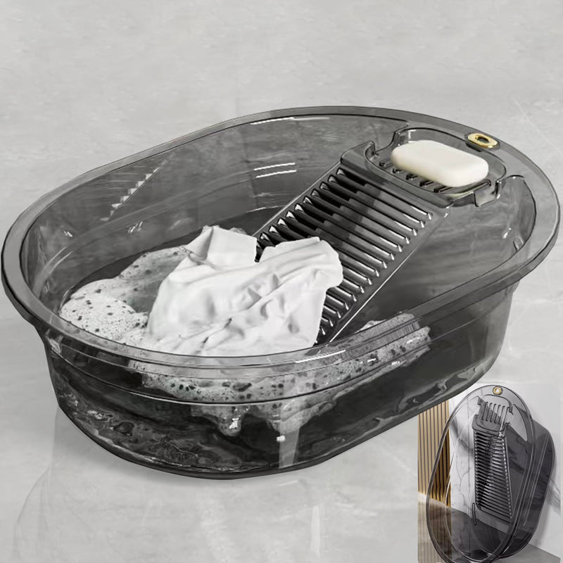 Washboard Basin for Hand Washing Clothes, 19.2" Laundry Washboard Basin with Built-In Washboard, Soap Holder & Carry Handles, Hand Wash Tub for Delicates, Baby Clothes, Apartment, Dorm, RV & Sink Use Transparent Gray 19 in