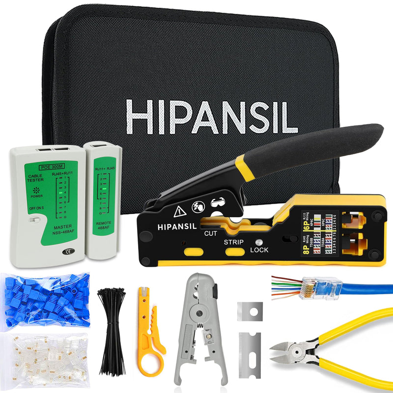 RJ45 Crimp Tool, Ethernet Crimper Tool Kit With CARRYING CASE, All-In-One Pass Through Network Cable Tool For Cutting, Stripping, Crimping Cat5 Cat6 RJ45 RJ11 RJ12 – Ideal For Home DIY, IT Technicians