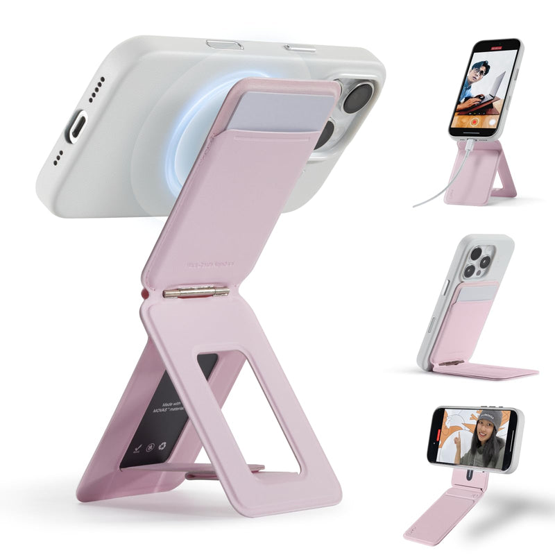 MOFT Phone Tripod Wallet for iPhone, Mulit-Angles, Lightweight & Portable Phone Stand, MOVAS Vegan Leather Magnetic Wallet, Strong Magnets, NFC Card Holder,Travel Essential, Blush (with Card Slot) Blush x With Card Slot