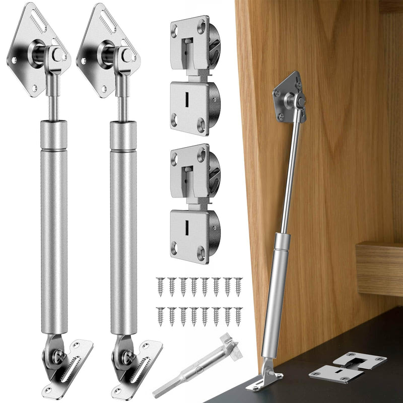 Drop Down Gas Struts,with 90 Degree Page Turning axis,Gas Spring Hinge,for Cabinet and Desk Downward Flap Slowly Down,Only Open Down The Door (2, Silver) 2