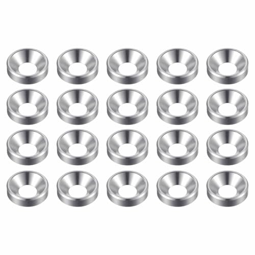 HARFINGTON 20pcs Countersunk Washer M5 Anodized Aluminum Alloy Finishing Washers, Screw Gaskets for Mechanical Accessories Parts, Silver