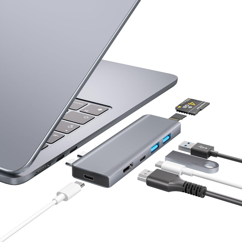 USB C Hub, USB C Adapter, 7 in 2 USB-C Hub for MacBook with Thunderbolt 4, 4K HDMI, Type C, 2 USB A, SD/TF Card Reader, Compatible with MacBook Pro 2016-2024, MacBook Air 2018-2025 (Midnight) Midnight