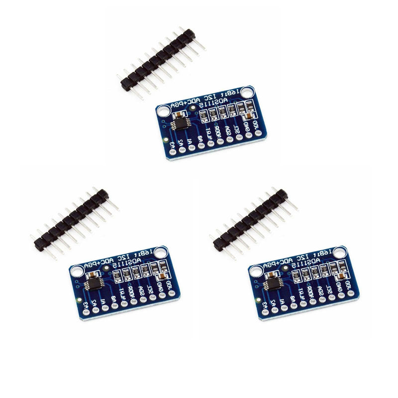 KEAcvise 3-Pack ADS1115 16-Bit ADC Converter - 4-Channel I2C/IIC with PGA, 2.0V-5.5V, High-Precision Analog-to-Digital Development Board for Raspberry Pi