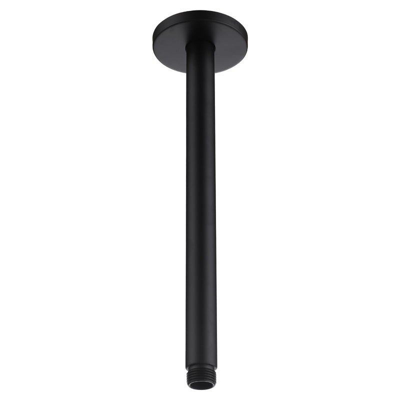 12 Inch Ceiling Mounted Shower Arm with Large Flange, Matte Black, Made of 304 Stainless Steel, Straight Shower Arm for Morden Bathroom 12 Inch