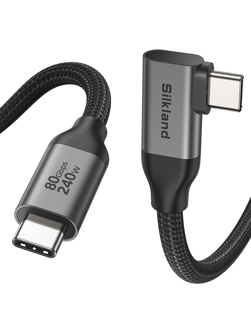 Silkland 80Gbps Right Angle USB 4 Cable for Thunderbolt 5 Cable 4FT, 120Gbps Bandwidth for 16K/Dual 8K, 240W, 90 Degree Braided USB C Video Cable Compatible Thunderbolt 4/5, MacBook M4 Pro,Dock 1