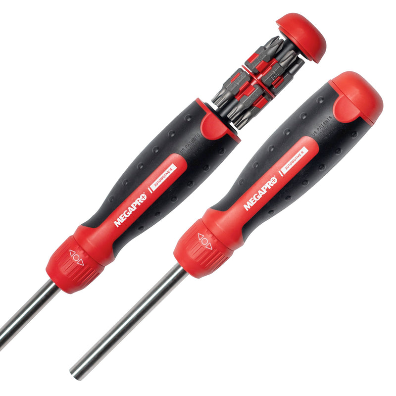 Megapro Automotive Screwdriver Set | One Multi-Bit Screwdriver with ¼” Hex Shaft | Phillips, Torx | Compact Automotive Bit Set (Ratcheting) Ratcheting