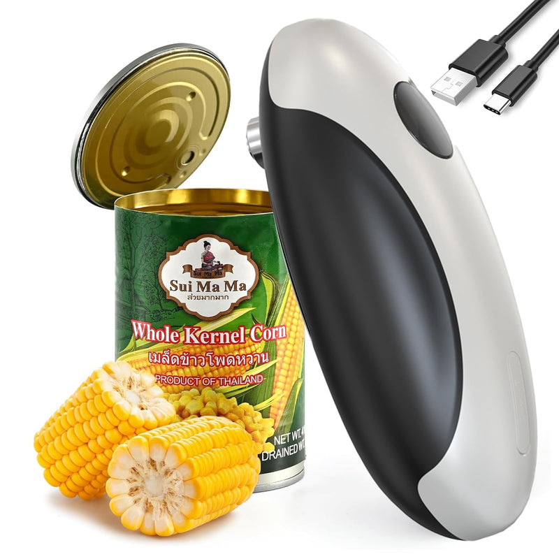Electric Can Opener, One Touch Rechargeable Can Opener Electric with Smooth Edges Hand-free Automatic Can Opener for Almost Any Size Can, Ideal Kitchen Gadget for Seniors,Children and Arthritic