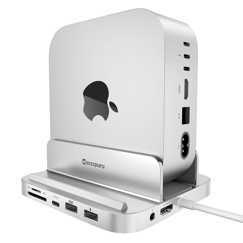 Minisopuru iExpandMate MINI218B MAX Mac mini M4 Dock & Stand with 4K@60 HDMI, 4TB M.2 NVMe SSD Enclosure,10Gbps USB C/A, TF& SD, 2X USB A 2.0, Audio Jack, for Mac mini M4/M4 Pro 2024