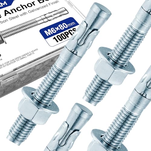 100PCS 1/4" x 3-1/8" Concrete Anchor Bolts, Carbon Steel Wedge Anchors 1/4" × 3-1/8" 100