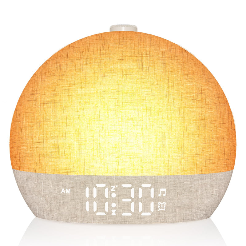 Wake Up Light Sunrise Alarm Clock, White Noise Sound Machine with 30 Soothing Sounds, Dimmable Night Lights, Sleep Aid, Snooze, Timer, Loud Alarm Clock for Heavy Sleepers Adults Kids, Ideal for Gift Yellow