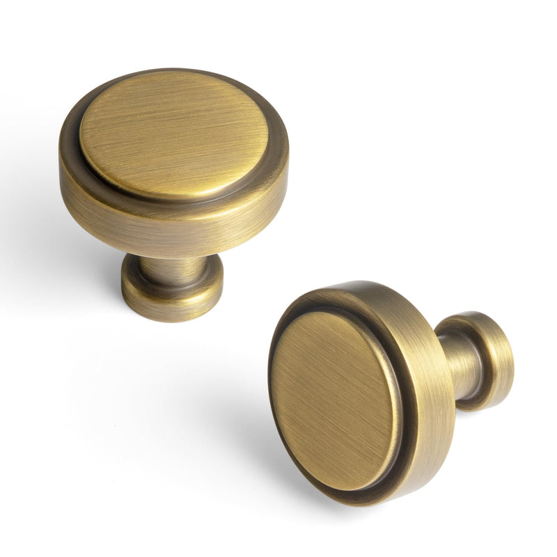 Goo-Ki Brushed Bronze Cabinet Knobs Solid Drawer Knob Zinc Alloy Kitchen Cabinet Hardware - 6 Pack Brass Bronze Single Hole/Screw Bar Cabinet Pulls Dresser Handles 1.2 Inches