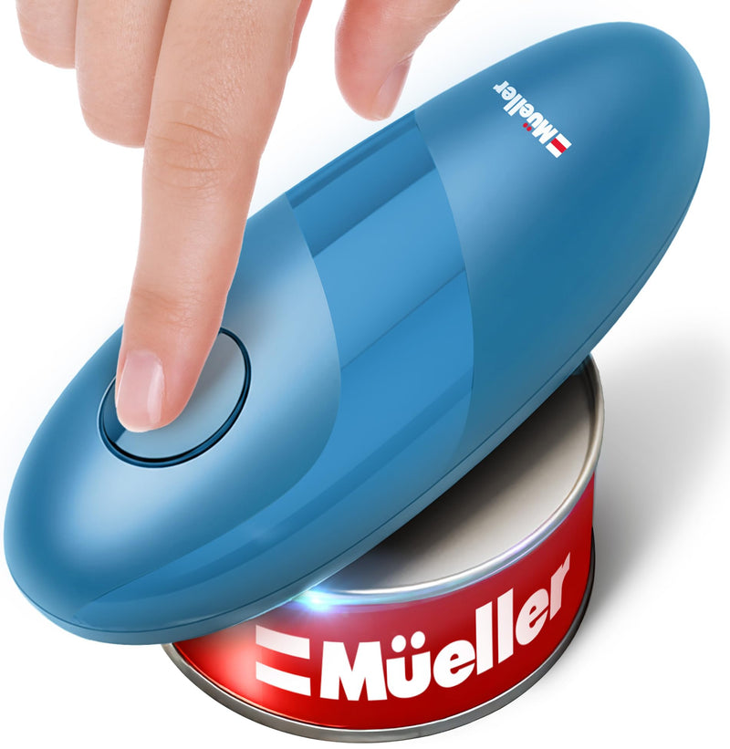MÜELLERHOME SmoothEdge Auto Electric Can Opener – Battery‑Operated One‑Touch w Magnet Lid Lifter, Smooth‑Edge Cut Technology – Portable Hands‑Free Automatic Can Opener for Seniors & Arthritis, Blue