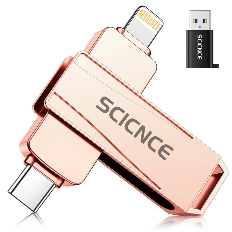 SCICNCE 512GB Flash Drive Intended for iPhone, USB Memory Stick Storage Backup for Photos Videos, Plug and Play No APP Required, Compatible with iPhone iPad Android and Computers (Rose Gold) Rose Gold