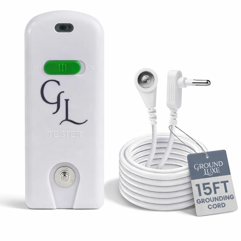 GroundLuxe Grounding Continuity Tester Kit – Battery‑Powered, 15 ft Cord Included – Instantly Test Sheets, Mats, Blankets & Pillowcases for Proper Earthing