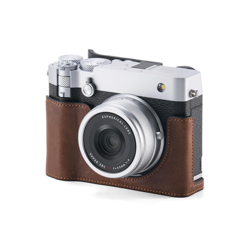 Tilta Vintage Camera Cage Compatible with Fujifilm GFX100RF – Lightweight Kit, Black | Includes Leather Camera Case (Brown) & Hot Shoe Thumb Bracket | Custom Grip Design, Battery Access