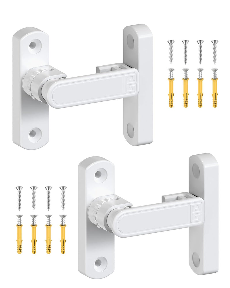 Adjustable Barn Door Locks, 90/180 Degree Sliding Door Latch, Protect Home Security Gate Latch for Bedroom, Barn, Cabinet, Garden, Fence (White-2 Pcs) White-2 Pcs