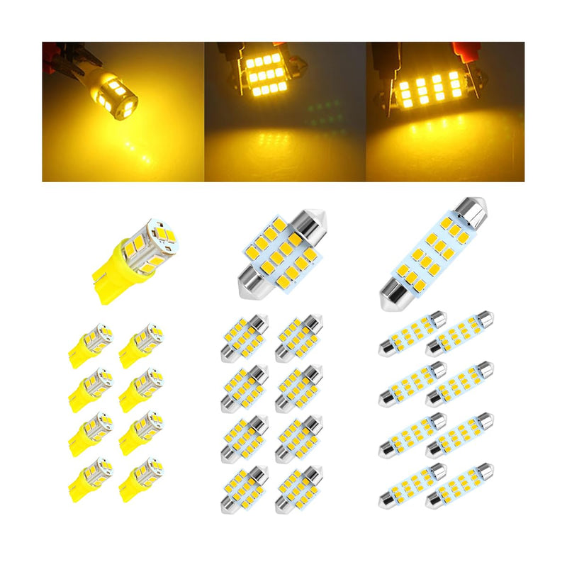 24PCS Car Interior Bulb Kit Set, T10 31 mm 42 mm 12 Volt Vehicle Dome Light LED Bulbs Replacement, Automotive Map License Plate Trunk Lamps, Universal for SUV RV Truck (Yellow) Yellow