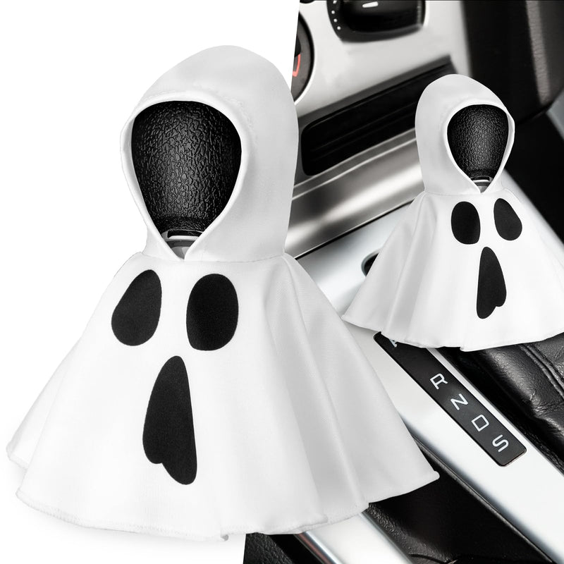 Halloween Car Gear Shift Hoodie Decoration Funny Gear Shift Cover Mini Universal Knob Hoodie Cover for Automotive Car Interior Accessories Gadgets Gift(White,Ghost) black, white Ghost