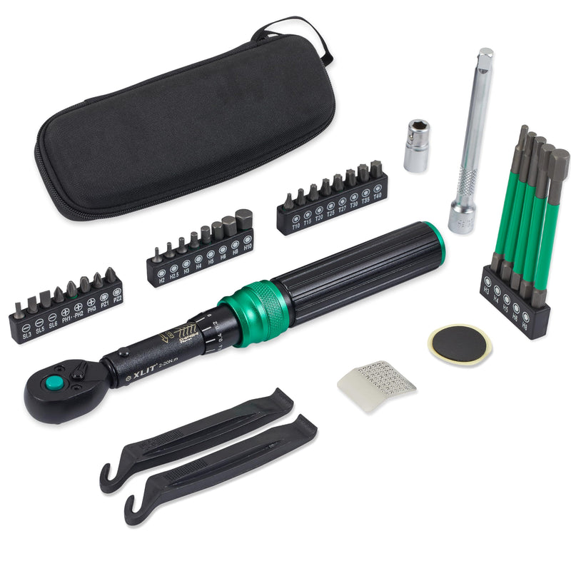 1/4" Bike Torque Wrench Set, 35 PCS Bicycle Click Torque Wrench and Bit Set, 17.7-177 in·lb/2-20Nm, Dual-Direction Adjustable 72 Tooth Ratchet, ±3% Accuracy, Road/Mountain Bike Cycling Tool Kit 35PCS (2-20 Nm)