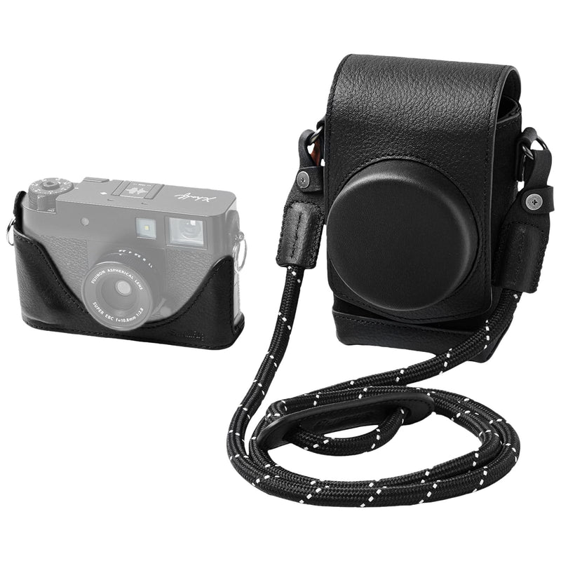 SMALLRIG Leather Case Kit for FUJIFILM X Half, Retro Style Full-Cover Carrying Bag with Half Leather Case, Built-in Card Pocket, Portable and Protecting with Woven Shoulder Strap (Black) - 5219 Black