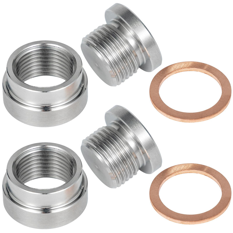 O2 Sensor Bung Weld in with Plug, 2 Set O2 Bung 304 Stainless Steel M18-1.5,Oxygen Sensor Bungs Plugs with Copper O-Ring for Automotive, Bike, Motocycle 2 Set Silver