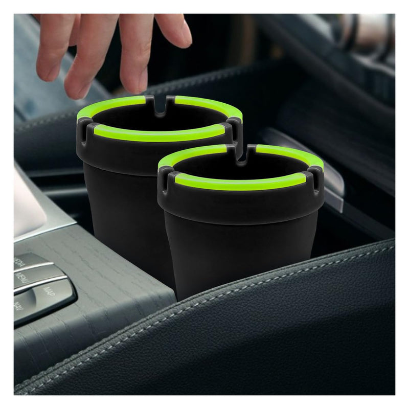 2PCS Smokeless Car Ashtray, Glow In The Dark Smellproof Cup Holder Ashtray with Lid, Multifunction Portable Auto Interior Ash Trash Holder for Keep Tidy, Universal for Car, Truck, SUV (Black) Black