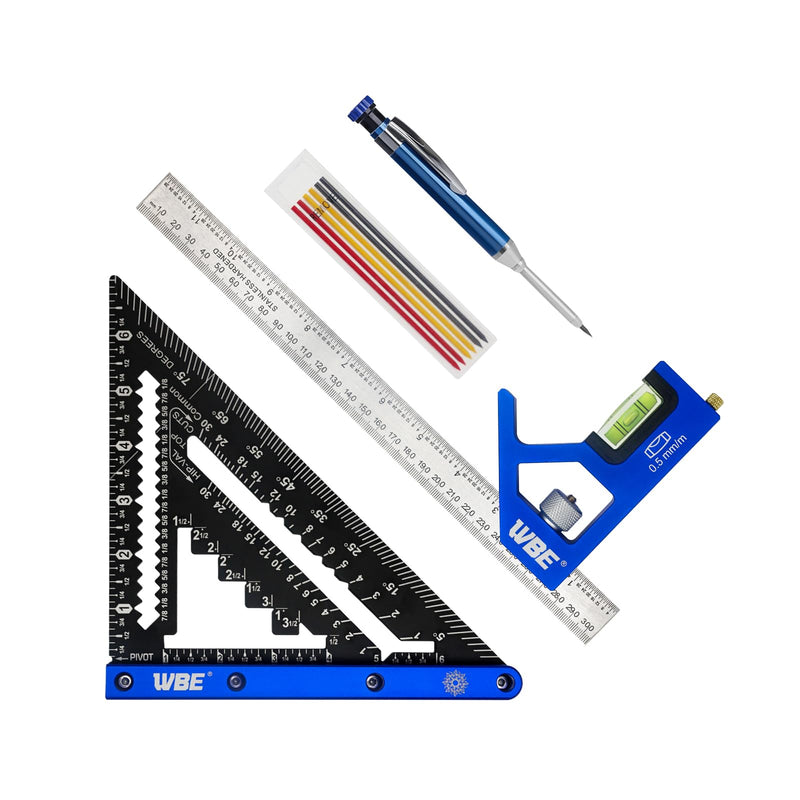 7inch Rafter Square and 12inch Combination Square Set -CNC-Machined Aluminum Alloy,Heavy Duty Carpenter Square for Woodworking and Home DIY Blue