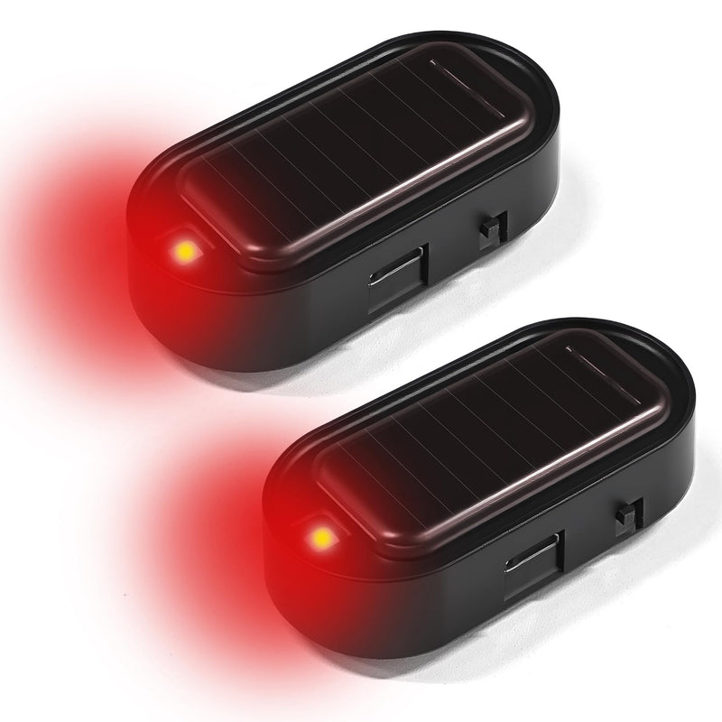 2PCS Car Solar Power Simulated Dummy Alarm, Car Alarm System, Auto Warning Interior Safety Lamp with USB Charger Port, Anti-Theft LED Flashing Security Light Fake Lamp Fit for Most Cars (Red) Red