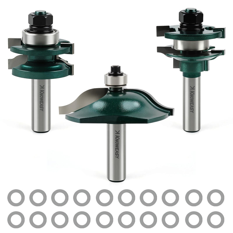 Knoweasy Professional 3-Piece Cabinet Door Router Bit Set with 1/2 Inch Shank, Includes Raised Panel Bits, Ogee Rail and Stile Cutters, Tongue and Groove Router Bits with 1-5/8 Inch Tenon Diameter 1/2 Cabinet