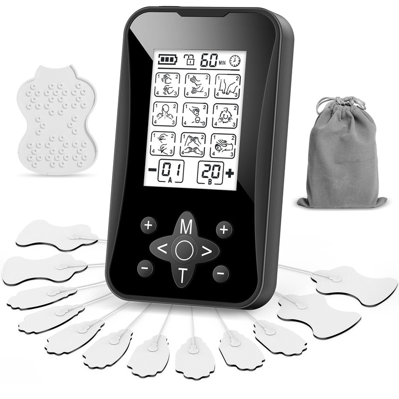 TENS Unit Muscle Stimulator 36 Modes, Rechargeable Dual Channel TENS Machine for Pain Relif Muscle Massager with 12 Premium Electrode Pads and Dust-Proof Storage Bag MH-1088