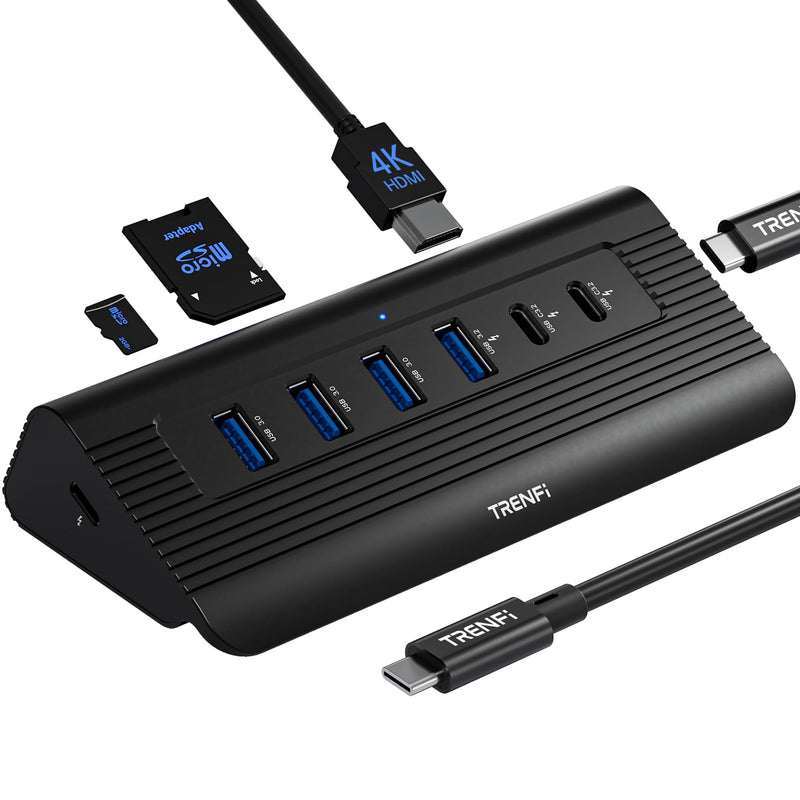 10-in-1 USB C Hub with Detachable Cable, 10Gbps USB 3.2 Gen 2 Hub with 4K 60Hz HDMI, 100W Power Delivery & SD/TF Reader | Powered Docking Station for MacBook Pro/Air M4 M3, Mac mini (Midnight) Midnight