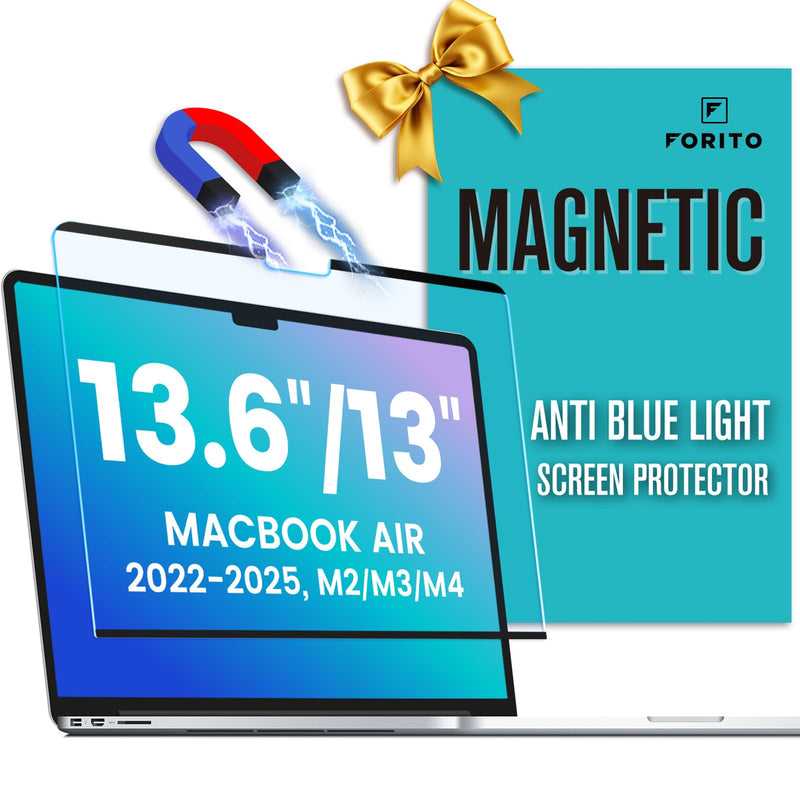F FORITO Magnetic Anti Blue Light Screen Protector Compatible with MacBook Air 13.6 inch (2022-2025, M2, M3, M4), Bubble-Free Install, Removable & Reusable Anti Glare Matte Laptop Screen Shield