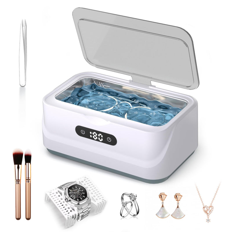 Ultrasonic Jewelry Cleaner: 48Khz Ring Cleaner Ultrasonic Machine with Digital Timer, 4 Cleaning Modes, 24W Sonic Cleaner for Jewelry, Glasses, Retainer, Watch Strap, Home & Travel Use, 13.5oz White