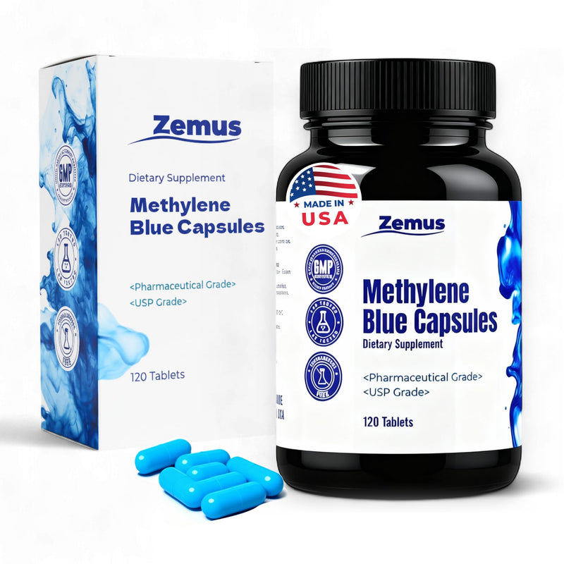 Zemus Methylene Blue Capsules – 15mg Pharmaceutical Grade USP – Made in USA – 99.9% Pure Methylene Blue for Human Use, Lab Tested, Cognitive Support - 120 Capsules 120 Capsules - 120 Day Supply
