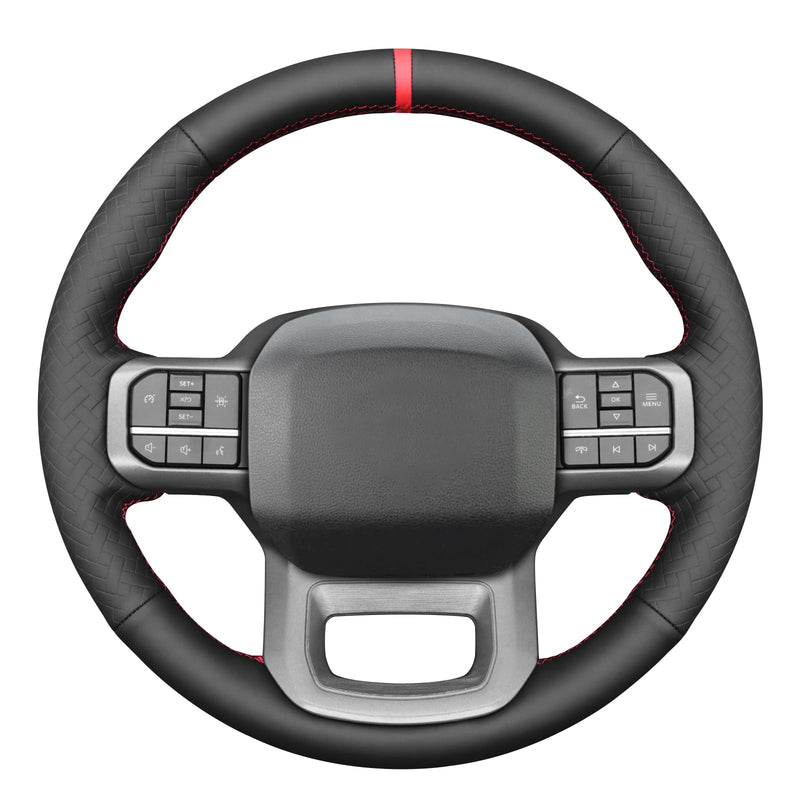 MEWANT DIY Black Smooth Woven Embossed Faux Leather Steering Wheel Cover for Ford F150 Lightning F350 2024 Expedition Black Smooth&Woven Embossed Faux Leather