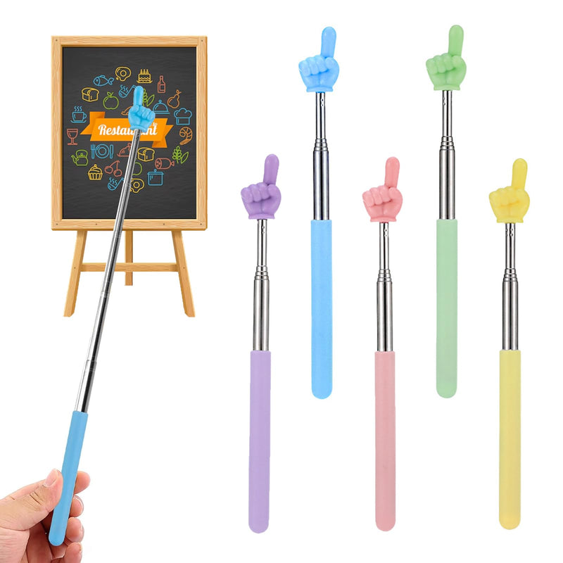 5-Pack Retractable Teacher Pointer Sticks (8"-26.7") - Colorful Handheld Classroom Pointers for Teachers, Presenters & Kids Reading (Pink/Blue/Green/Yellow/Purple)
