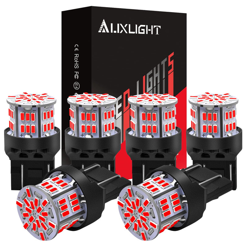 AUXLIGHT 7443 LED Bulbs 54-SMD 300% Super Bright 7444 7440 T20 922 7442 W21W LED Light Replacement for Car Brake Tail Parking Turn Signal Lights, Brilliant Red(Pack of 6) 7443/ 7444/ T20