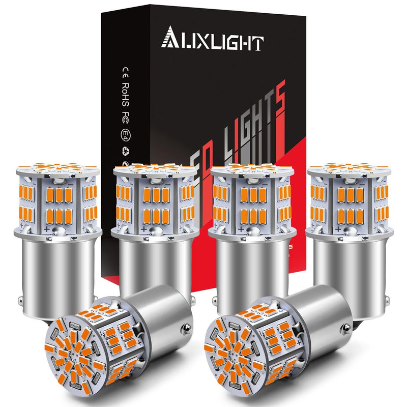 AUXLIGHT 1156 LED Bulbs 54-SMD 300% Super Bright BA15S 7506 1141 1003 LED Light Replacement for Car Truck Turn Signal Side Marker Lights & RV Camper Trailer Interior Lights, Amber Yellow(Pack of 6) 1156/ 7506/ BA15S