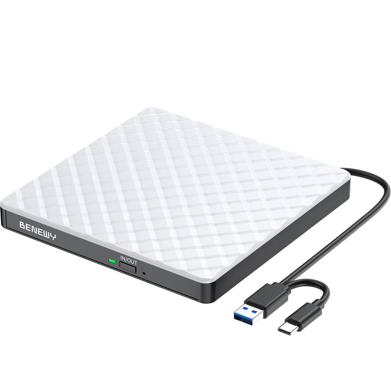 External CD/DVD Drive for Laptop PC Mac, CD Burner DVD Player for Laptop | USB 3.0 USB C CD DVD +/-RW Drive External CD Reader for Laptop Desktop PC Windows 11/10/8.1/7 Linux MacBook Mac OS White 2 in 1 White