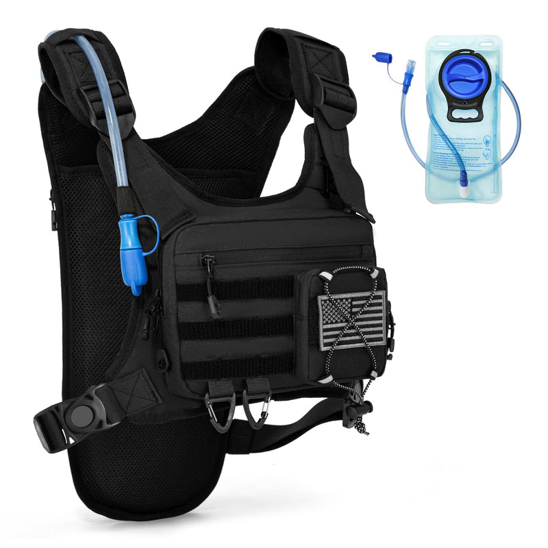 Hydration Vest with 2L Water Bladder for Men and Women,Lightweight Adjustable Hydration Backpack,Reflective Running Hydration Chest Bag for Hiking Climbing Cycling Black One Size