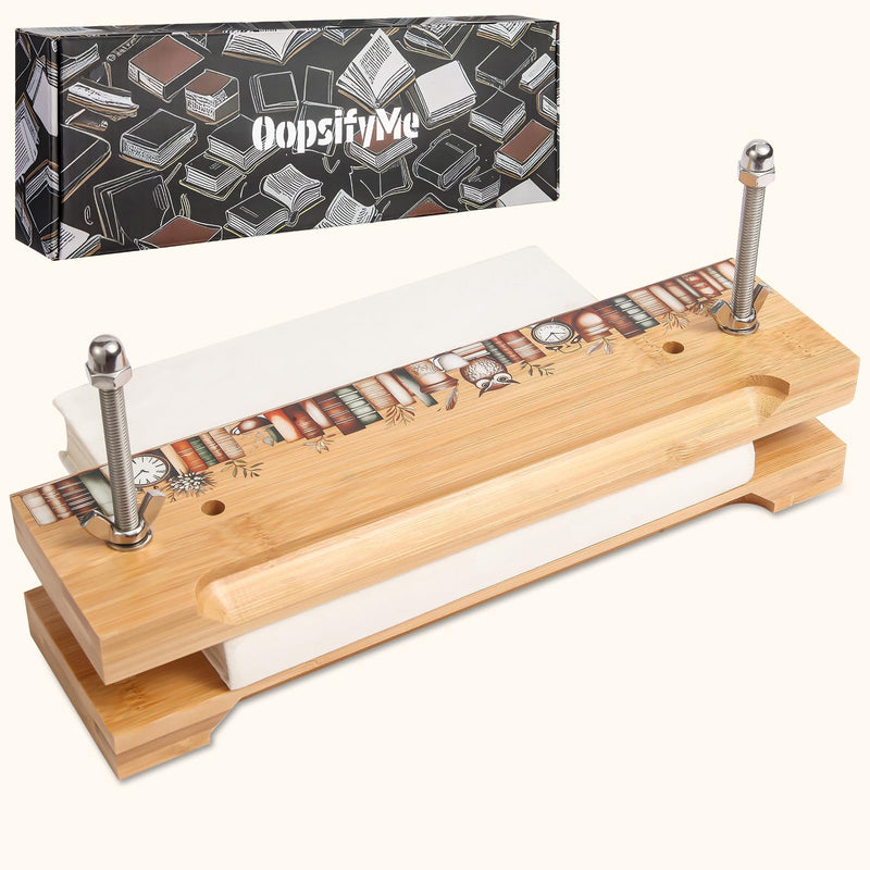 OopsifyMe Bamboo Book Press for Bookbinding, Paper Press, DIY Crafts, Multiple Hole Positions for Various Spine Sizes, Streamlined Edge, Book Binding Kits (Small Size (11.8x3.1)) Small Size (11.8x3.1")