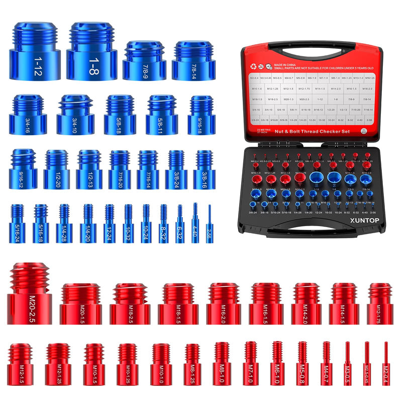XUNTOP 50PCS Thread Checker 27Standard & 23Metric Nut and Bolt Thread Checker for Screw Measurement Aluminium Alloy Thread Gauge Box Set for Auto Repair DIY in Tricky and Narrow Area