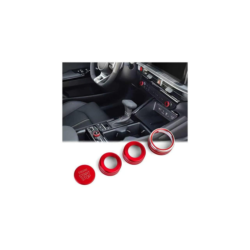 for Kia K5 2025 2026 Accessories EX/LXS/GT/GT-Line, 4pcs Aluminum Alloy Knob Cover Trim Kit (Red) - Push Start, Air Conditioning & Drive Mode - DvlynAuroa Red