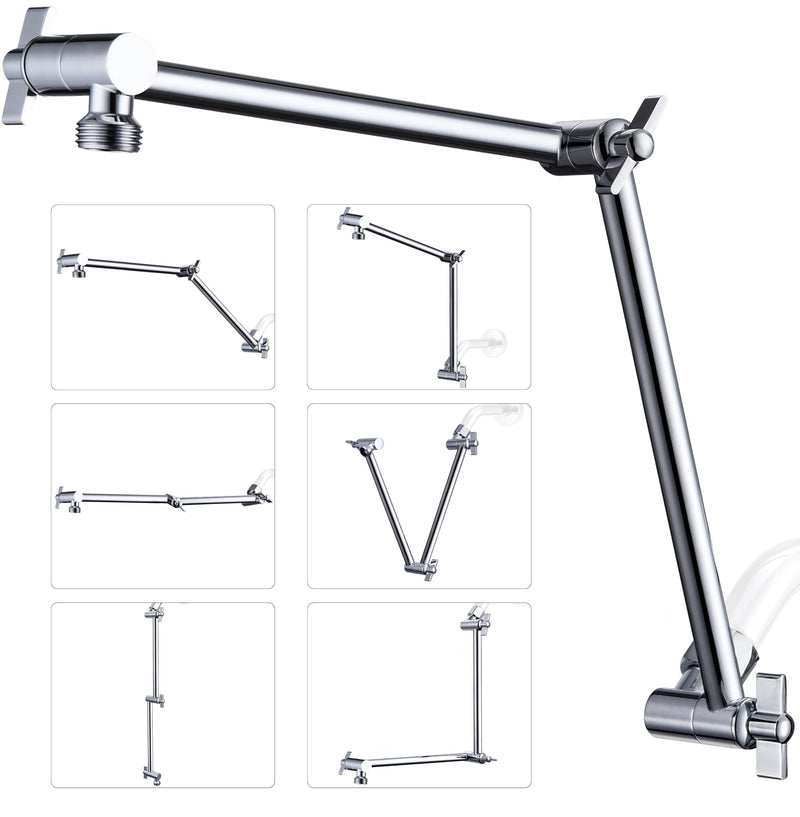 G-Promise 18 Inch Shower Head Extension Arm, Solid Brass Height & Angle Adjustable Extender, Rise or Lower Rainfall and Fixed Shower Head (Chrome) Chrome