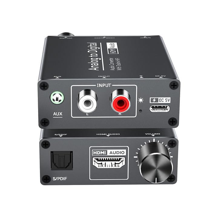 Analog to TOSLINK Digital Optical Audio and HDMI Audio Converter, 3.5mm AUX Jack, Volume Adjustment, for DVD, PS4, Soundbar