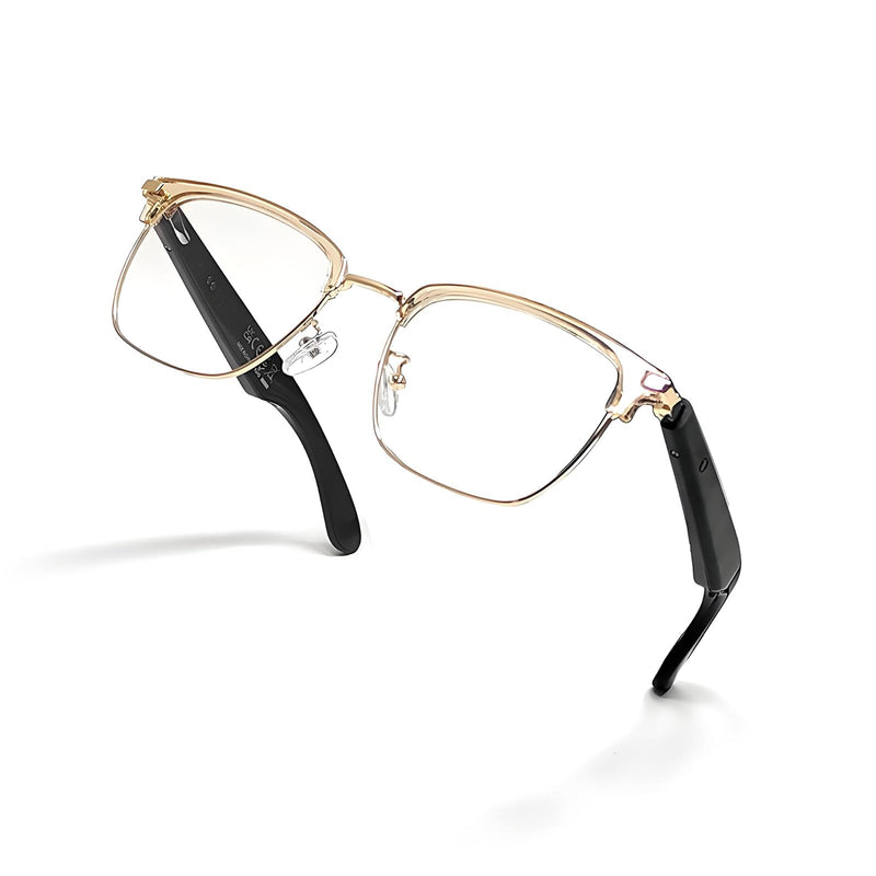 Bluetooth Blue Light Glasses for Women Men, AI Voice Assistant, Open Ear Speakers, Clear Bluelight Filtering Smart Glasses (Gold)
