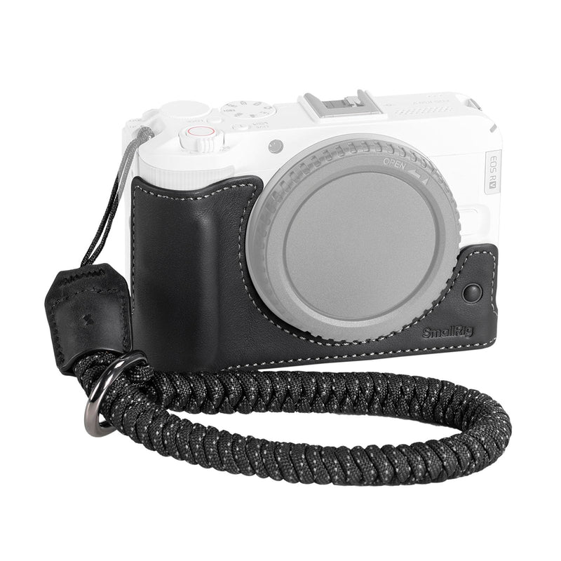 SMALLRIG Leather Half Case Kit for Canon R50 V with Half Genuine Leather Case and Woven Wrist Strap, Ergonomic Grip, Portable and Protecting (Black) - 5433 Black